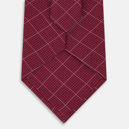 Burgundy Dotted Check Pattern Printed Silk Tie Image 2