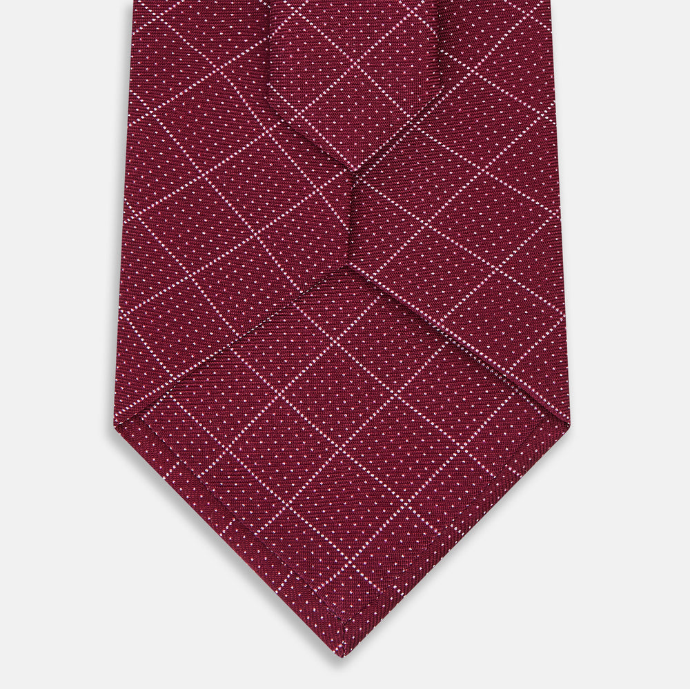 Burgundy Dotted Check Pattern Printed Silk Tie