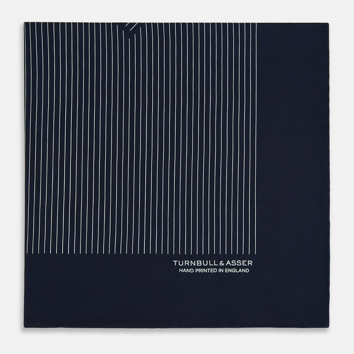 Navy and White Stripe Silk Pocket Square Image 3