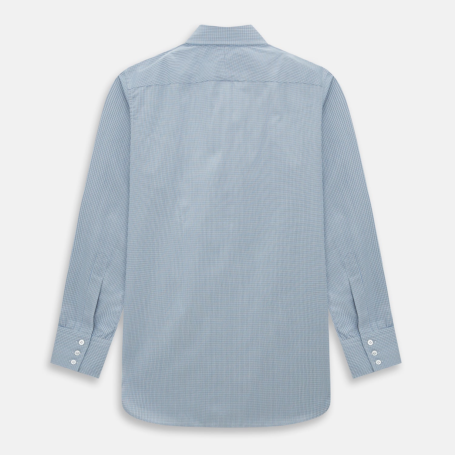 View 3 of product The Turnbull & Asser Blue and Brown Micro Shadow Check Westminster Shirt features a refined collar and white buttons, showcasing timeless British craftsmanship.