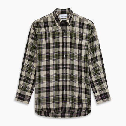 Green & Purple Check Weekend Fit Linen Shirt with Dorset Collar and 1 Button Cuffs Image 7