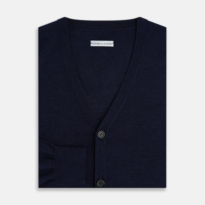 Navy Fine Merino V-Neck Cardigan Image 3