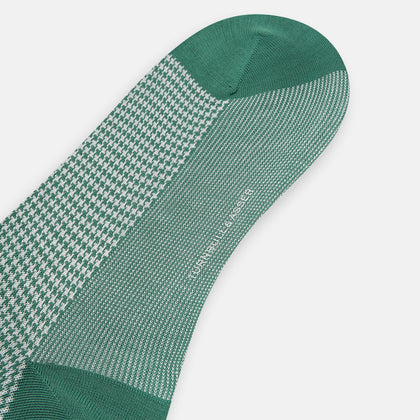 Ivory/green Houndstooth Long Socks Image 2