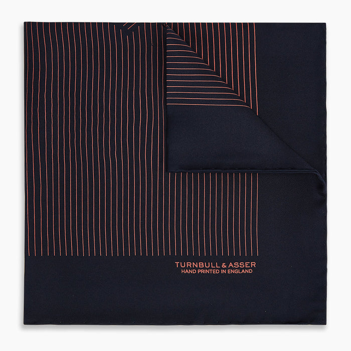 Navy and Orange Stripe Silk Pocket Square Image 4