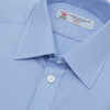 View 2 of product A Blue Prince of Wales Check Shirt by Turnbull & Asser, featuring a T&A collar and 3-button cuffs, is neatly folded and displayed on a plain white background.