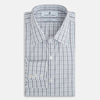 View 5 of product The Turnbull & Asser Navy and Blue Multi Tattersall Westminster Shirt features long sleeves, a button-down style, and a Turnbull collar in a blue and gray check pattern on white, laid flat against a white background.