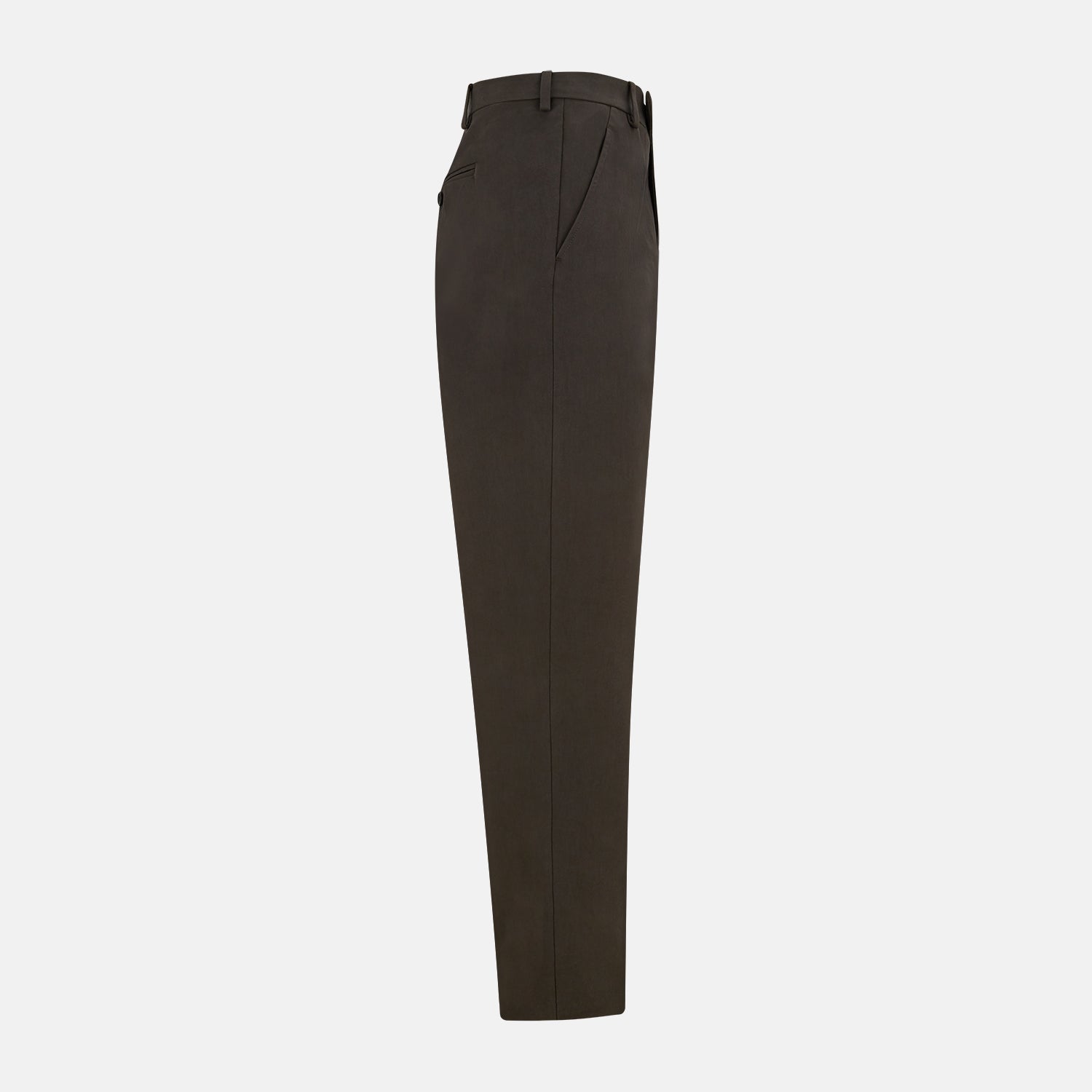 View 4 of product A pair of moss green Henry B trousers by Turnbull & Asser, crafted from Italian cotton with a straight-leg cut, belt loops, and a flat front, displayed against a plain white background.