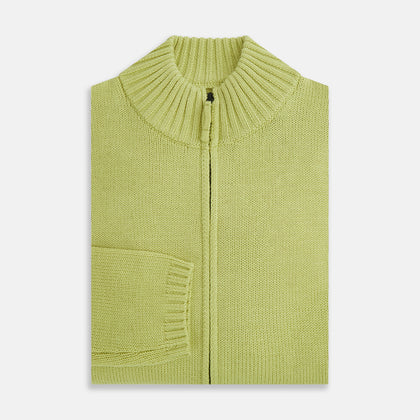 Melon Green Merino High Neck Zipped Cardigan Image 3