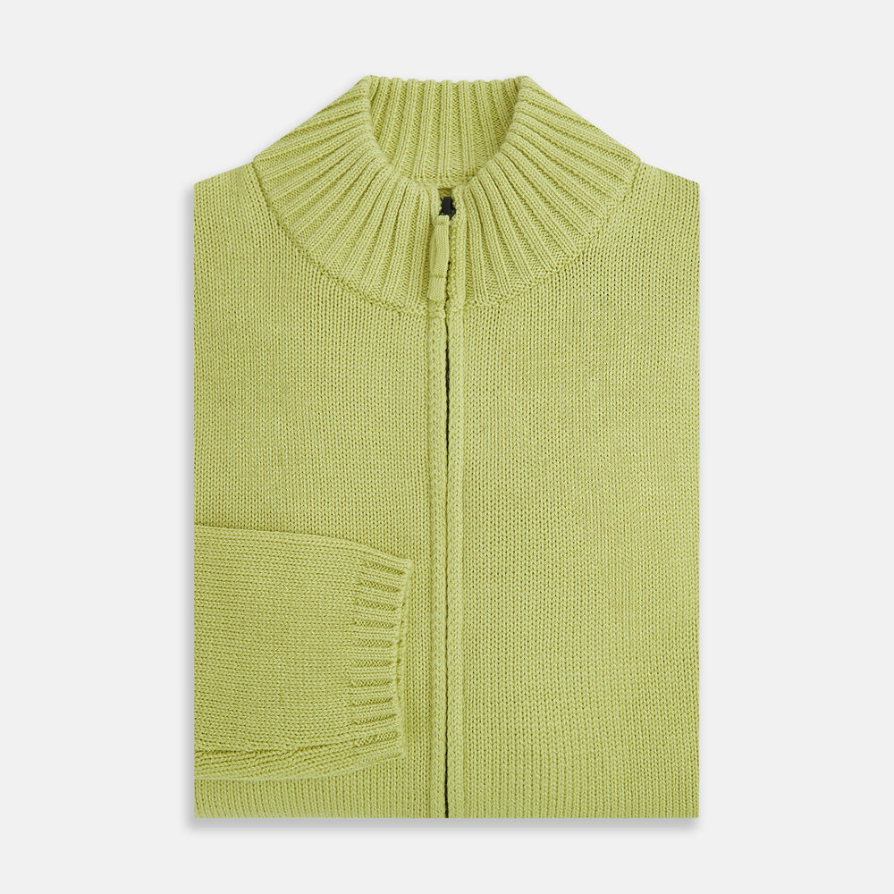 Melon Green Merino High Neck Zipped Cardigan