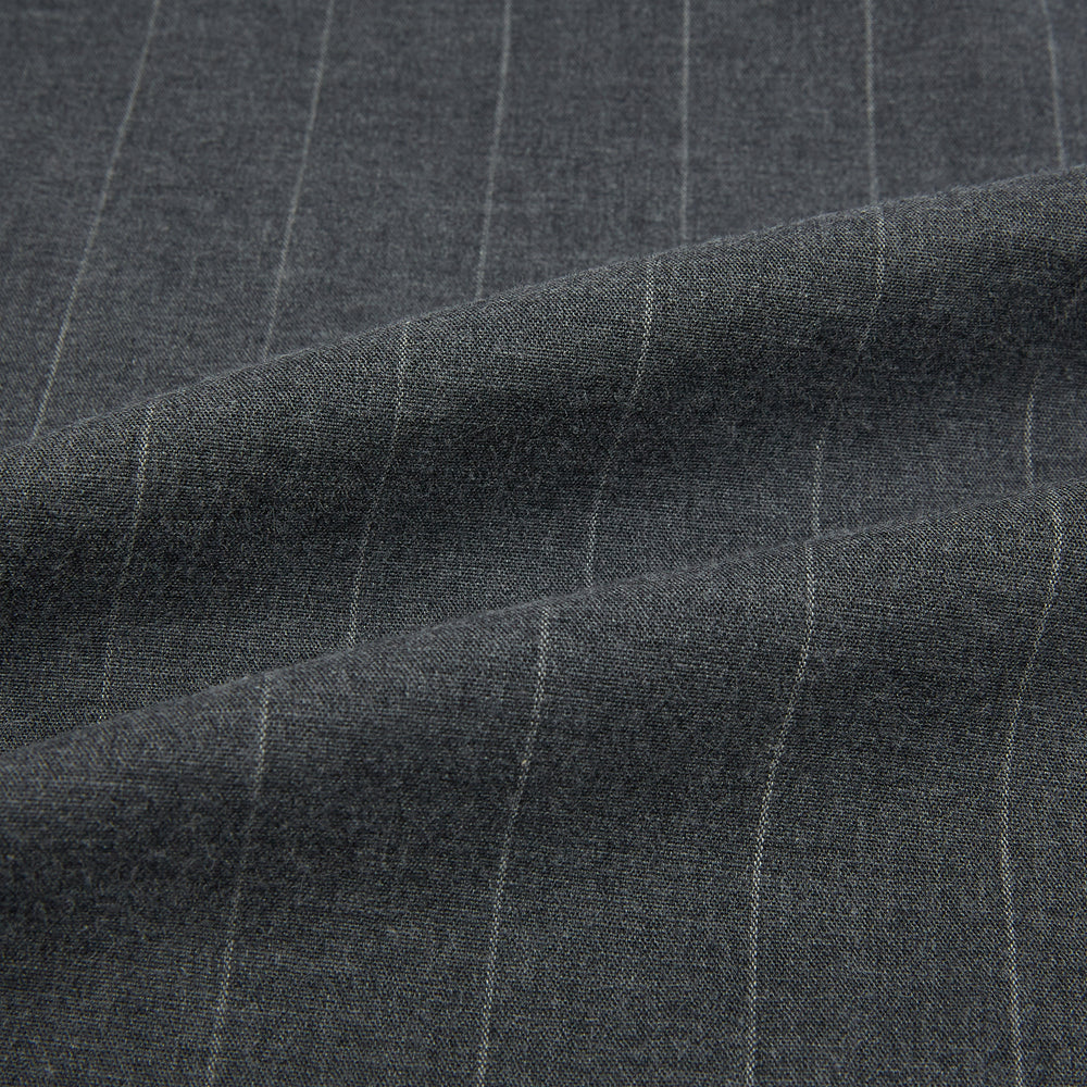 The Charcoal Melange Wide Stripe Westminster Shirt from Turnbull & Asser features long sleeves, a tailored fit, pointed collar, buttoned cuffs, and subtle wide stripes, shown laid flat on a white background.