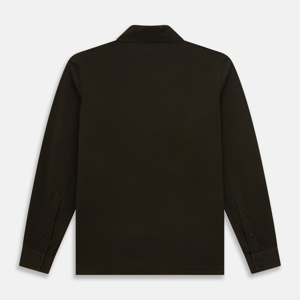 A brown Rugby Polo Shirt by Turnbull & Asser, made of pure cotton with long sleeves, a collar, and a short buttonless placket, is laid flat on a white background.