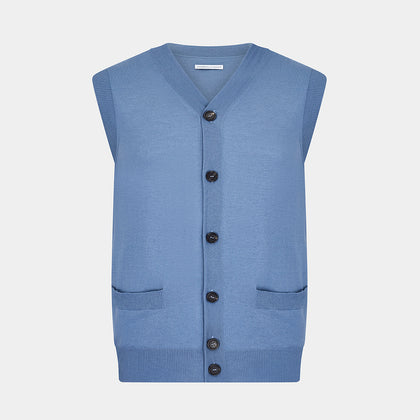 Pale Blue Merino V-neck Sleeveless Cardigan Image 4