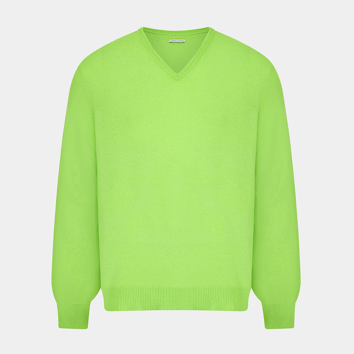 Bright Green Cashmere V-Neck Jumper Image 4