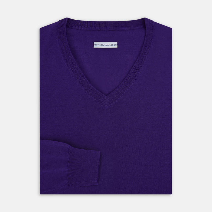 Purple Merino V-Neck Jumper Image 3