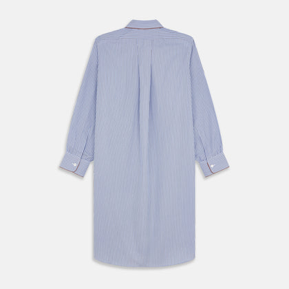 Blue and Navy Halo Stripe Cotton Sussex Nightshirt Image 4