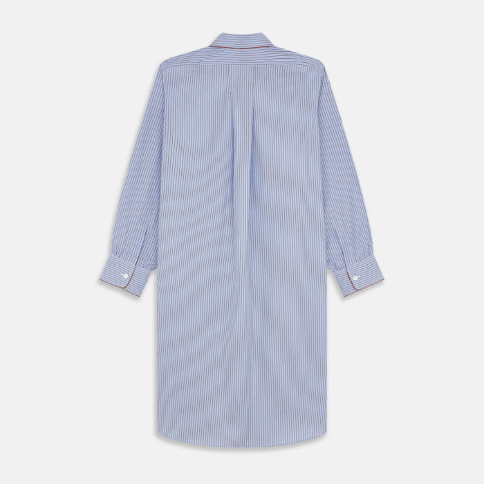 Blue and Navy Halo Stripe Cotton Sussex Nightshirt Image 4