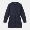 View 7 of product The Turnbull & Asser Charcoal Melange John Arthur Trench Coat, featuring a collar, single-breasted closure, and three zippered pockets—one chest and two at the hips—is shown against a plain white background.