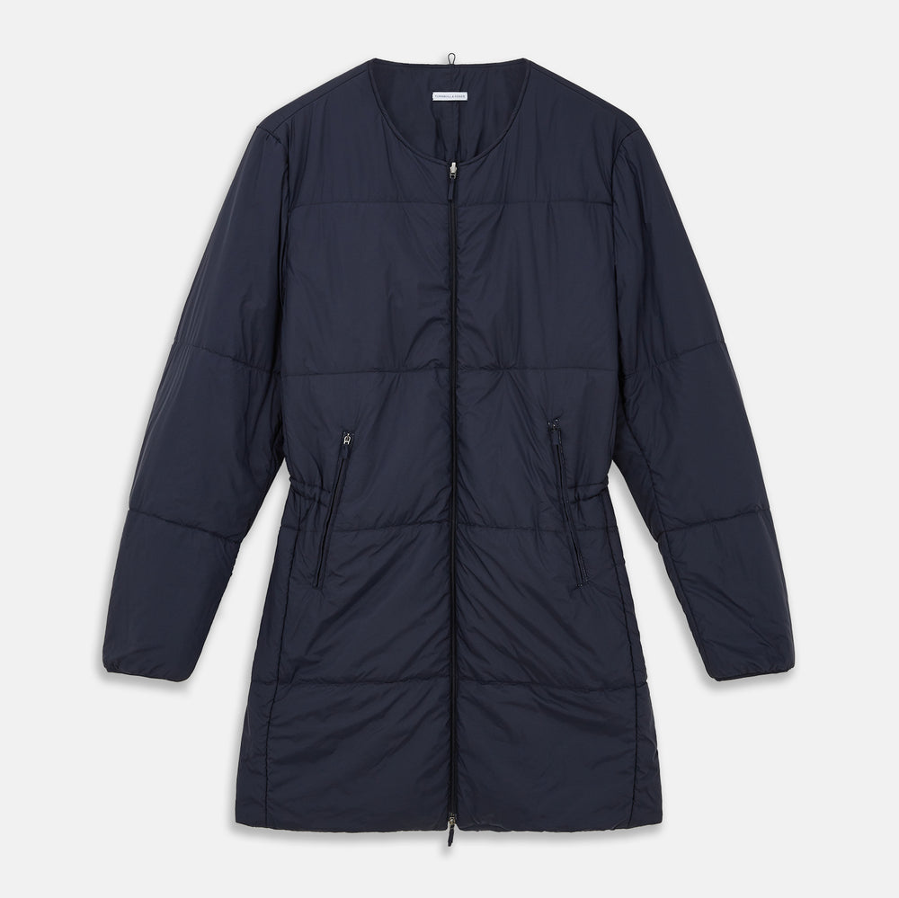 The Turnbull & Asser Charcoal Melange John Arthur Trench Coat, featuring a collar, single-breasted closure, and three zippered pockets—one chest and two at the hips—is shown against a plain white background.