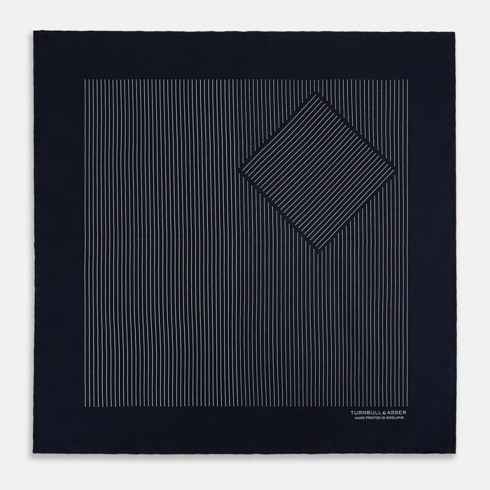 Navy and Grey Stripe Silk Pocket Square Image 3