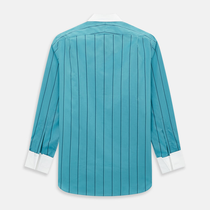 Turquoise Track Stripe Shirt with Contrast T&A Collar and Cuffs Image 2