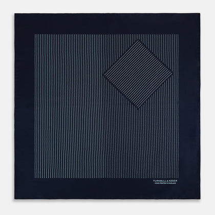 Navy and Light Blue Stripe Silk Pocket Square Image 2