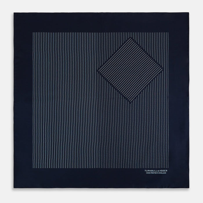Navy and Light Blue Stripe Silk Pocket Square Image 2