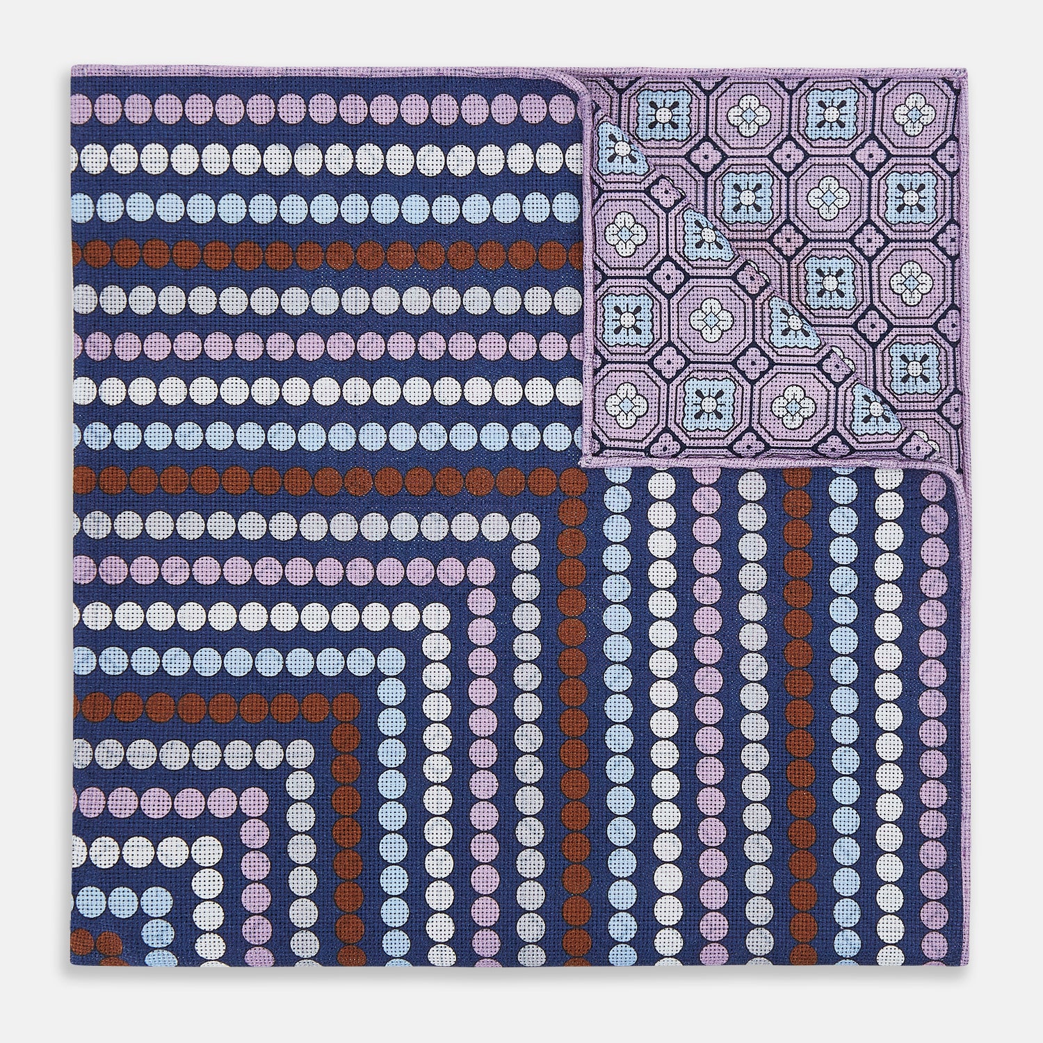 Image 11 of product Azzurro Dots and Floral Tile Double-Sided Silk Pocket Square