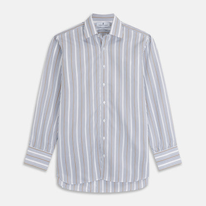 Sand Multi Stripe Regular Fit Shirt with T&A Collar & 3 Button Cuffs
