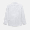 View 3 of product The Dark Navy Double-Pinstripe Westminster Shirt by Turnbull & Asser, featuring a Turnbull collar and cuffed sleeves, is displayed laid flat on a plain white background, highlighting its British craftsmanship.