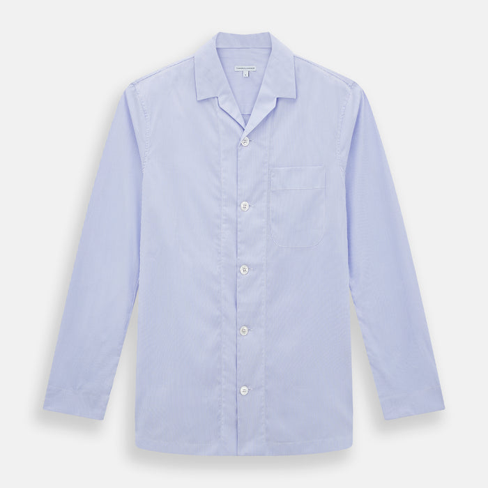 Pale Blue Hairline Stripe Pyjama Shirt