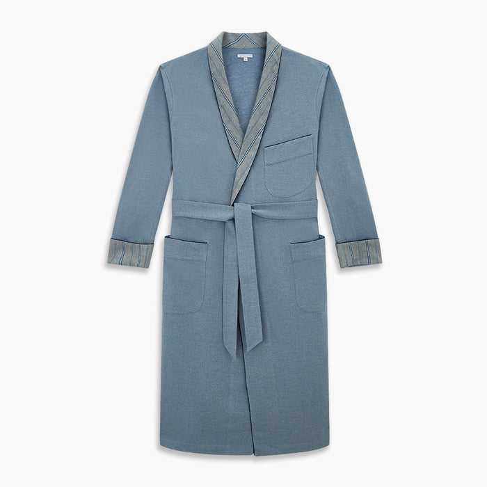 Blue Stripe Collar Cotton Twill Gown Image 4