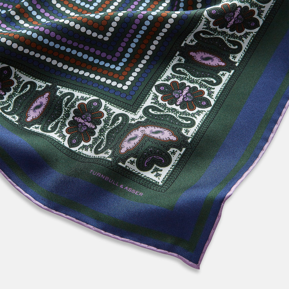 Forest Green Dots and Paisley Silk Pocket Square