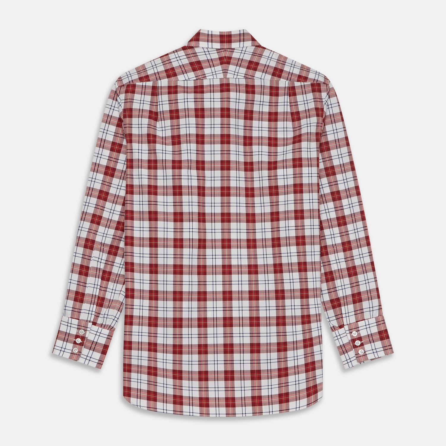 View 6 of product The Turnbull & Asser Red Check Shirt, featuring a T&A collar and 3-button cuffs, is displayed laid flat on a white background.