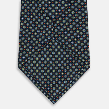 Navy Geometric Floral Silk Tie Image 2