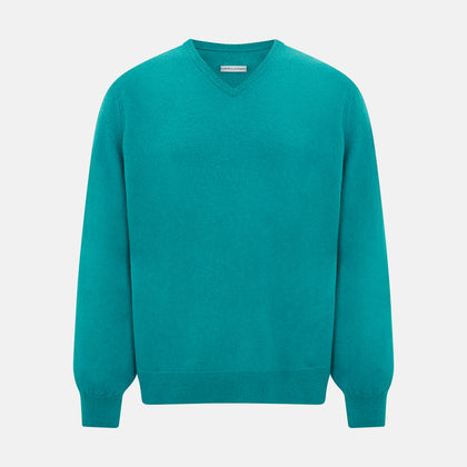 Turquoise Cashmere V-neck Jumper