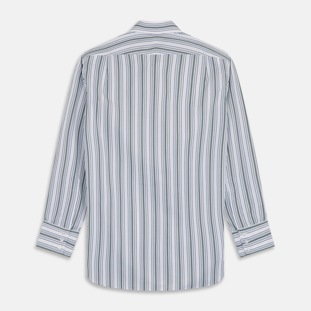 Green Multi Stripe Regular Fit Shirt with T&A Collar & 3 Button Cuffs