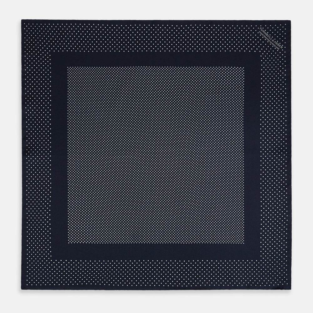 Navy and Grey Dot Silk Pocket Square