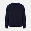 View 8 of product The Turnbull & Asser Navy Fine Merino V-Neck Jumper is displayed against a white background, featuring ribbed cuffs and hem for timeless style in a classic, plain long-sleeve design.