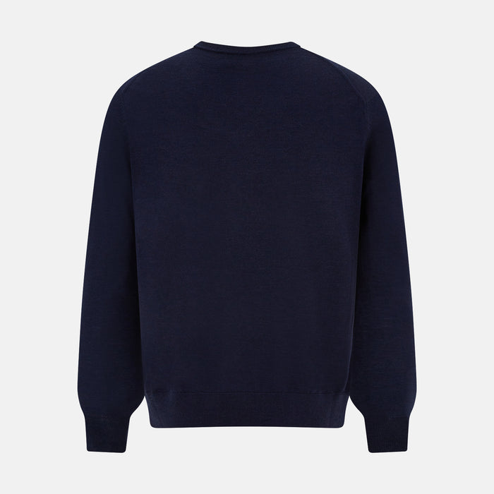 Navy Fine Merino V-Neck Jumper Image 7
