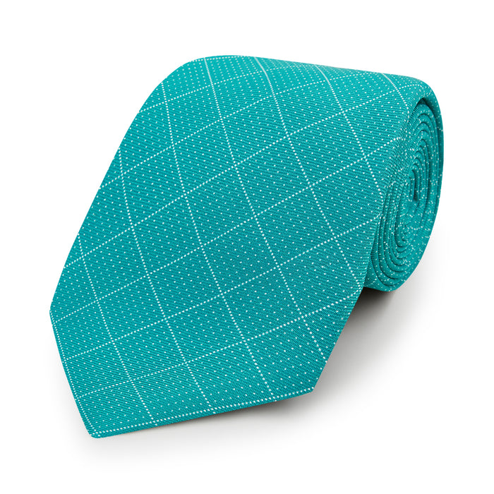 Turquoise Dotted Check Pattern Printed Silk Tie Image 4