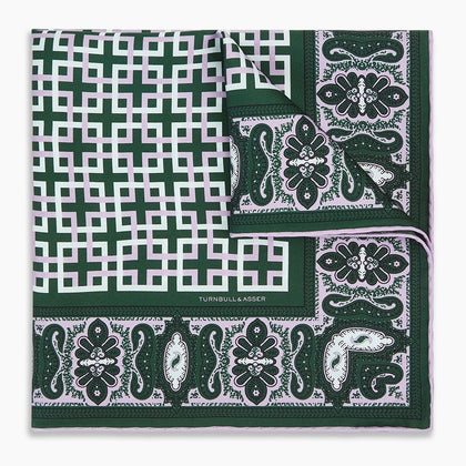 Forest Green Square-Patterned and Paisley Patterned Silk Pocket Square Image 9