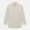 View 1 of product The Turnbull & Asser Pale Pink Fine Check Mayfair Shirt features long sleeves, a collared neckline, buttoned cuffs, and a subtle check pattern in sanforised cotton, displayed against a white background.