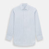 View 1 of product The Turnbull & Asser Blue Multi Halo Stripe Mayfair Shirt features long sleeves, a T&A collar with pointed tips, and buttoned cuffs, shown on a plain white background.