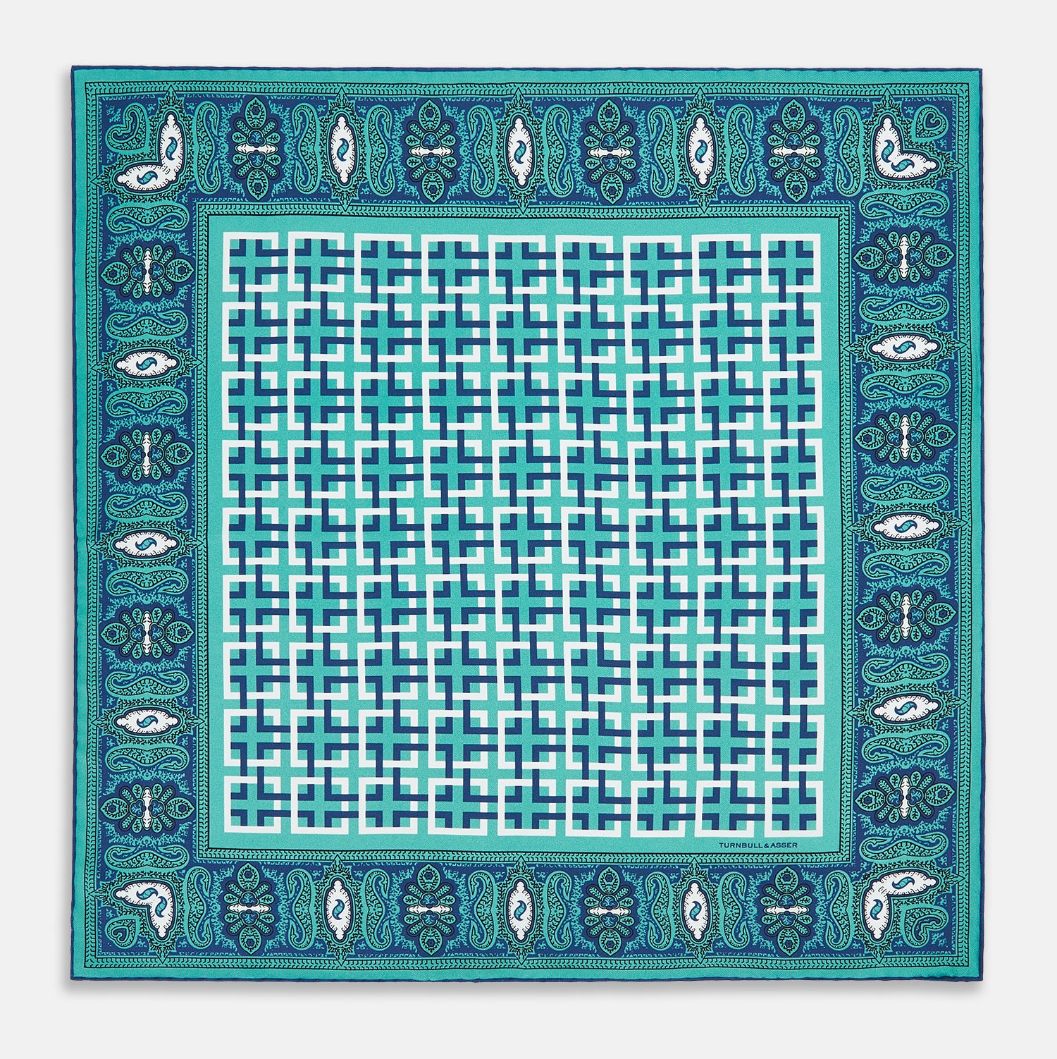 Image 9 of product Turquoise Square-Patterned and Paisley Silk Pocket Square