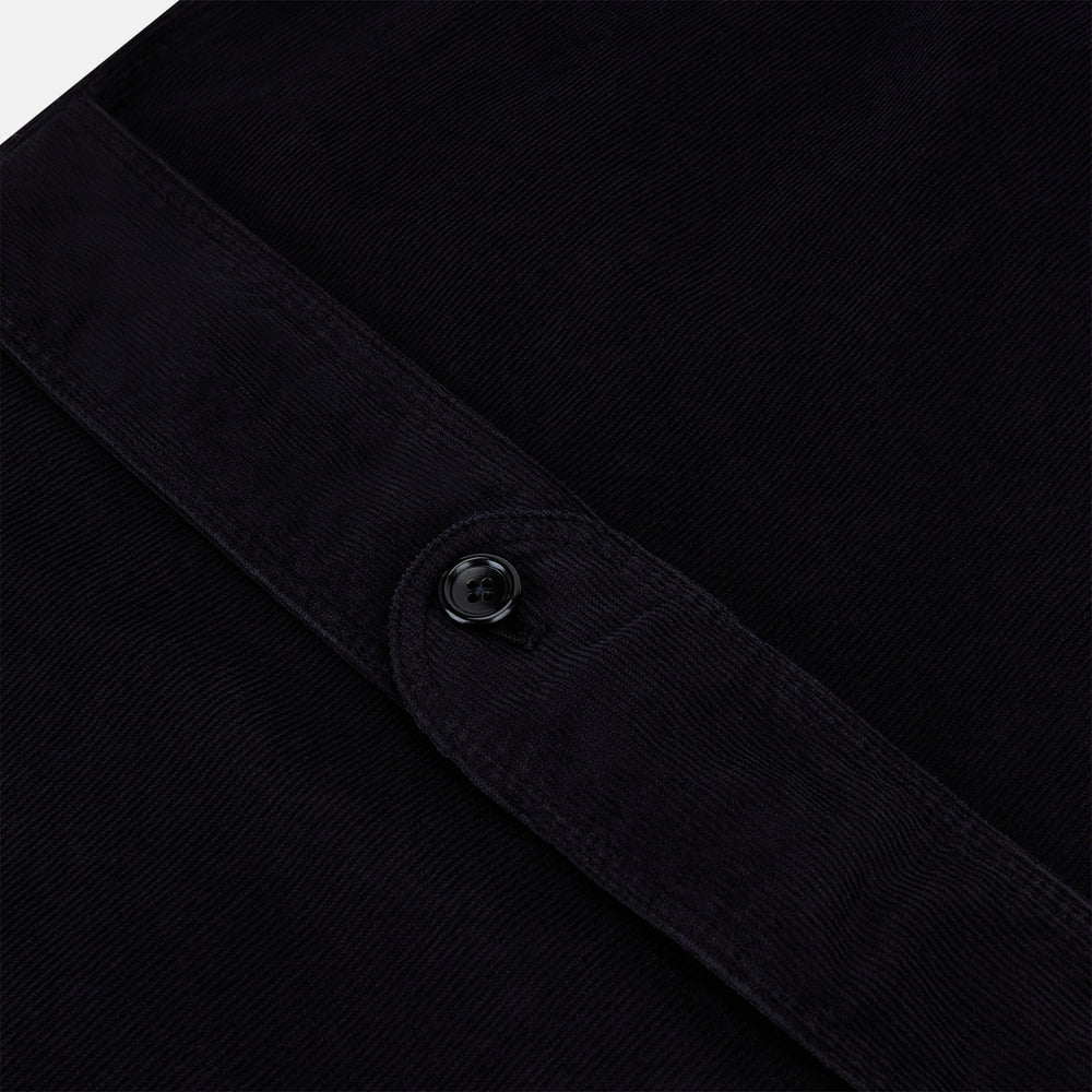 The Navy Kingston Corduroy Caban Jacket by Turnbull & Asser features six front buttons, a notched collar, chest pocket, and buttoned cuffs, showcased against a plain white background.