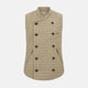 The Turnbull & Asser Sand Double-Breasted Quilted Gilet features a sleeveless design, brown buttons, slanted chest pocket, and two zippered side pockets—perfect for modern layered dressing. Shown on a plain white background.