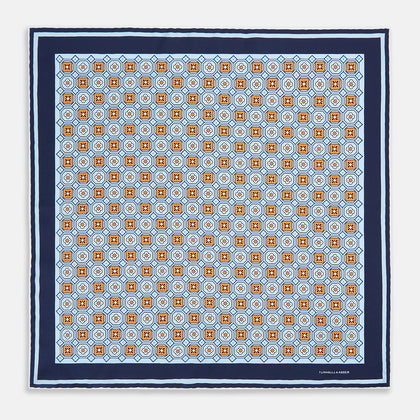 Blue Floral Tile Silk Pocket Square Image 8