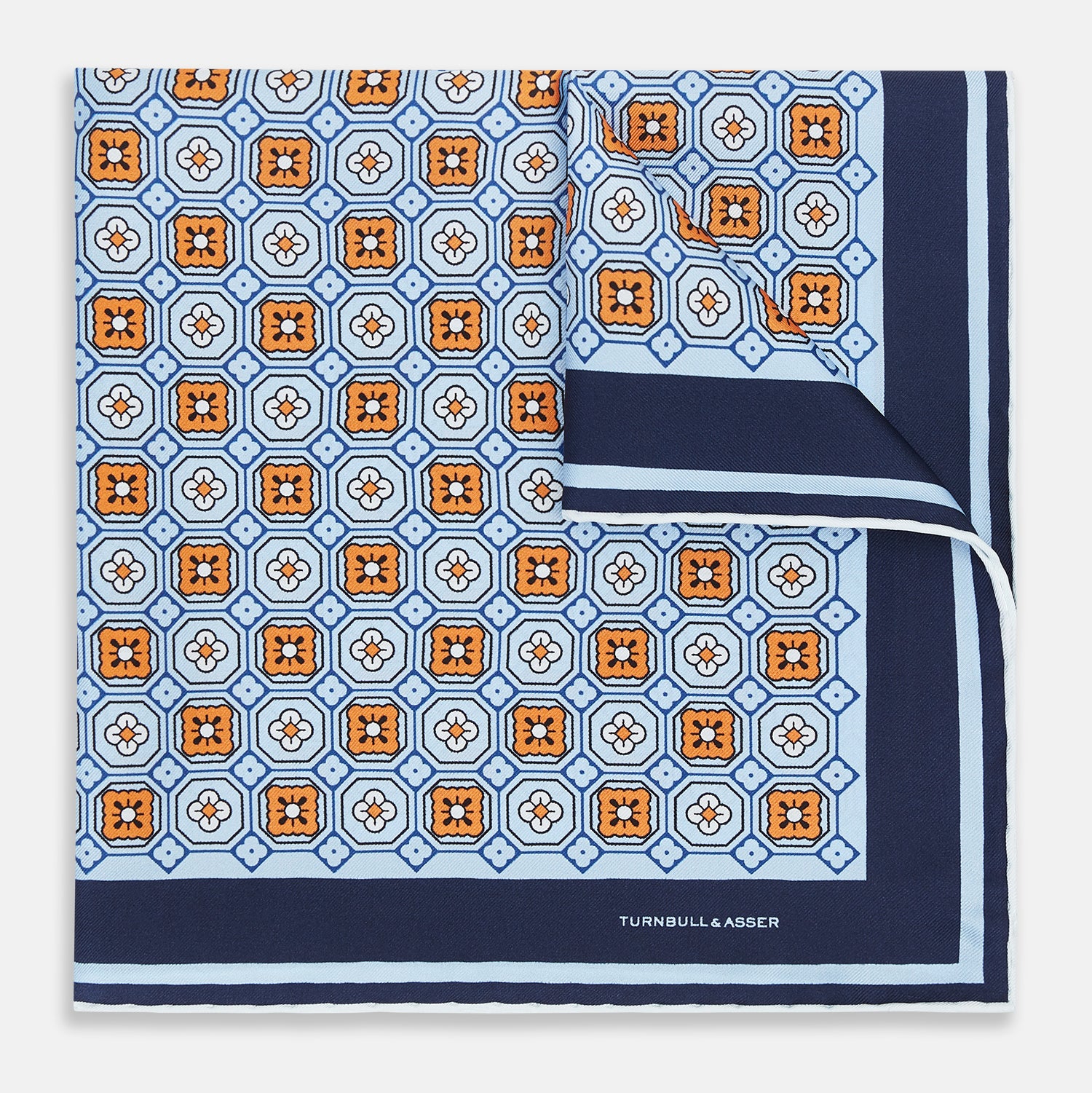 Image 1 of product Blue Floral Tile Silk Pocket Square