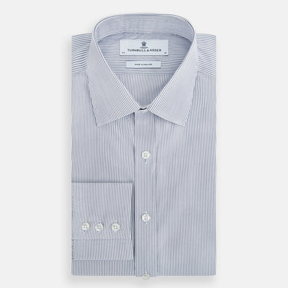 Navy and White Ticking Stripe Mayfair Shirt Image 4