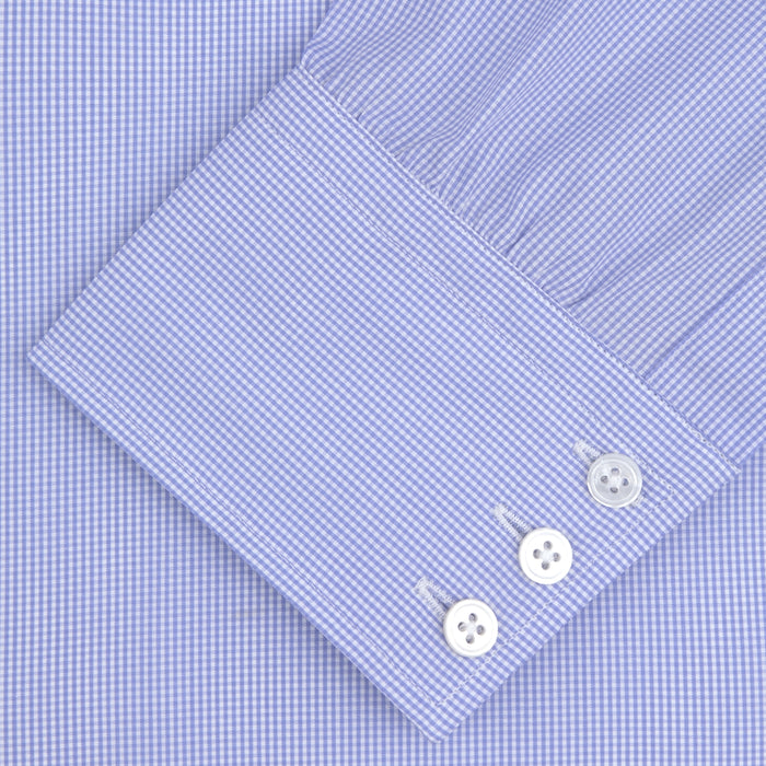 Blue Fine Check Sea Island Quality Cotton Shirt with T&amp;A Collar and 3-Button Cuffs Image 1